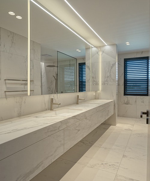 luxury bathroom with smart lighting