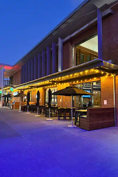 night view of outdoor bar lighting