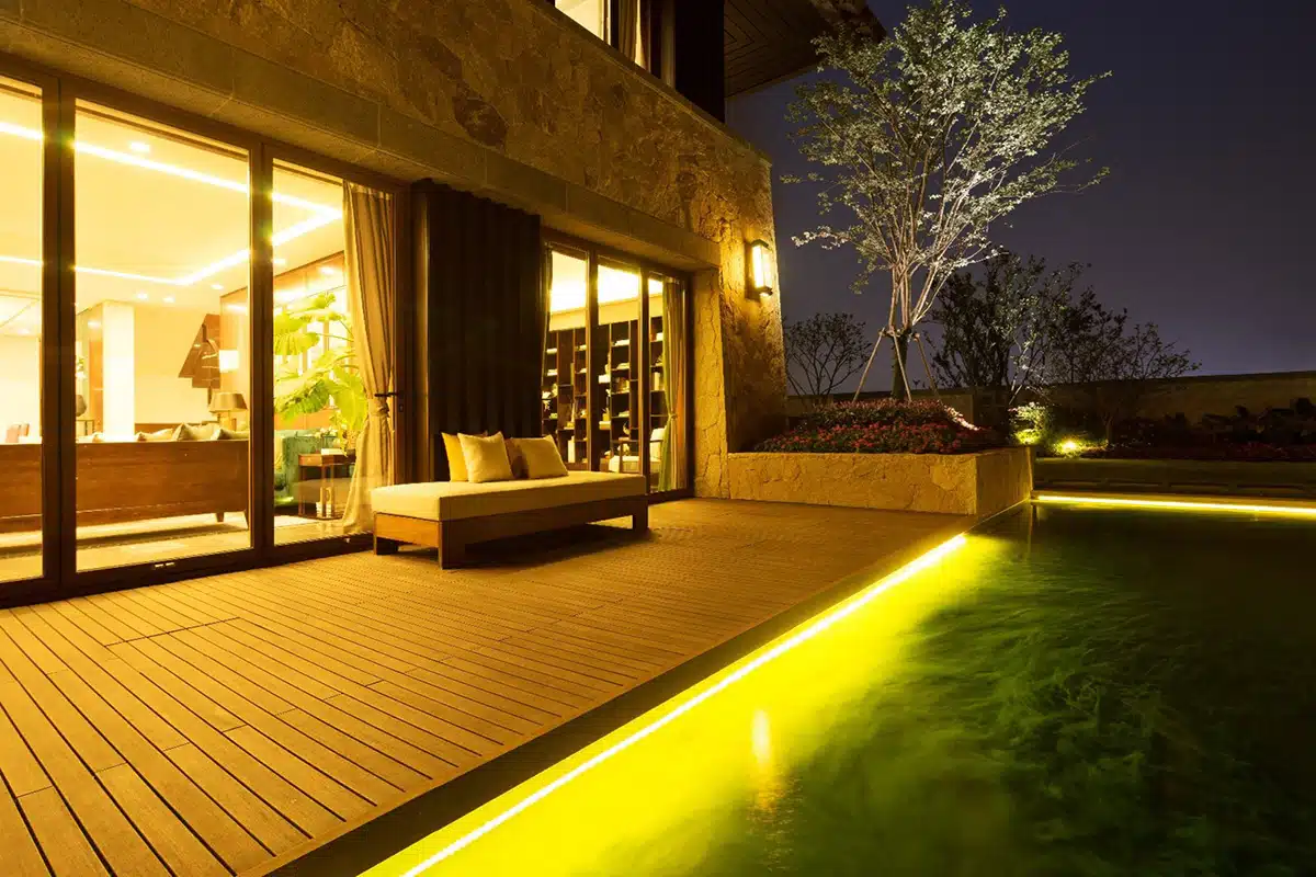 Outdoor lighting for pool in backyard
