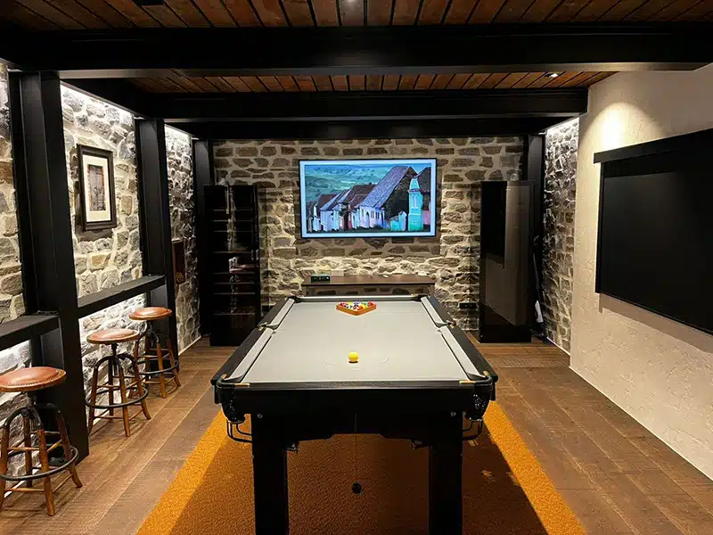 underground pool room with hidden lighting